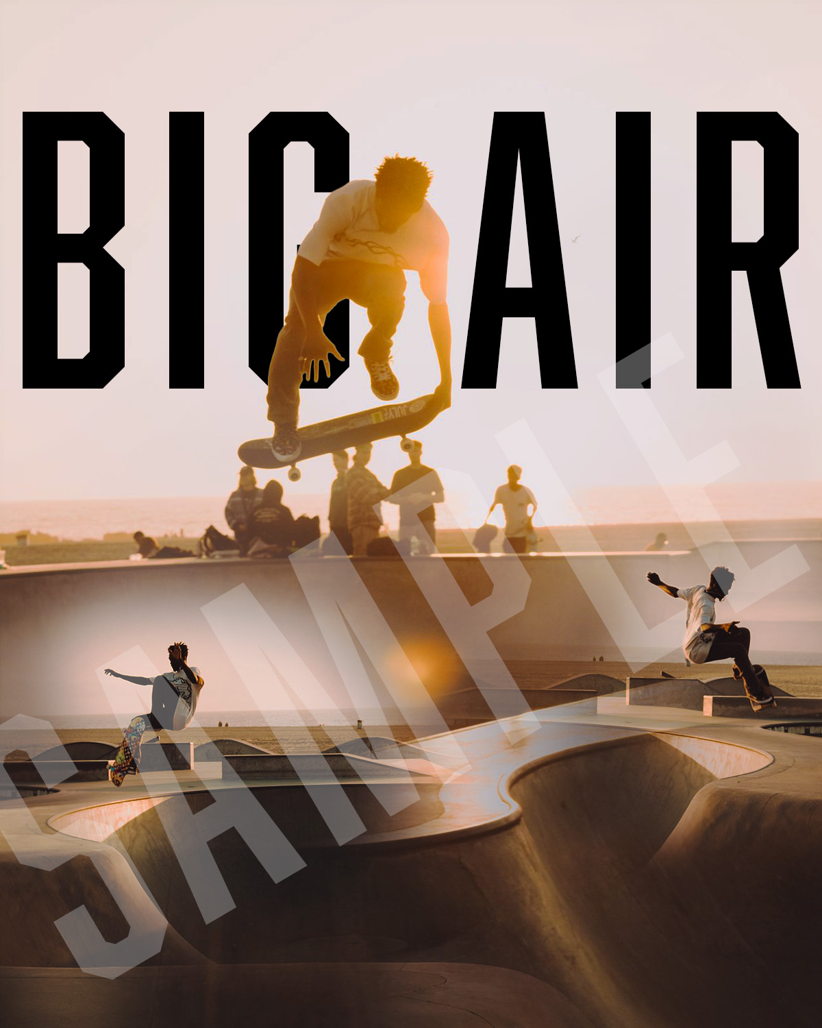 Sample Echo poster: a skateboarder in midair over a second skater, blended with a mask