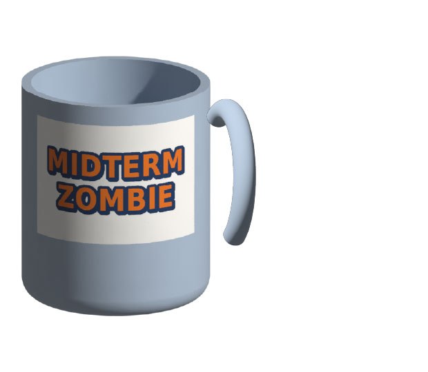 Rendered 3D mug with sticker art