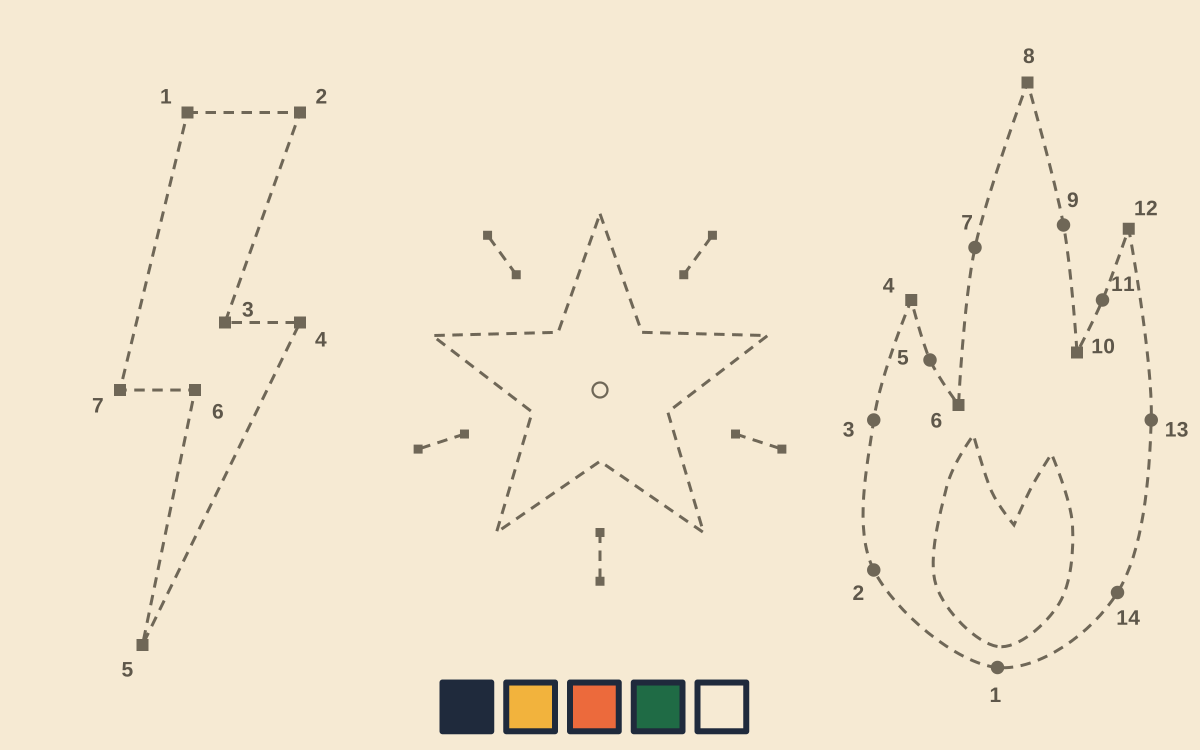 The starter file. Squares are corner clicks, circles are curve clicks, numbers give the order.