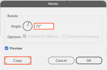 Rotate box. Type 72 in Angle, then click Copy, not OK.